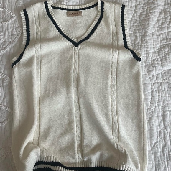 white sweater vest w black stripes, brand: campure, oversized fit for medium - Picture 1 of 2